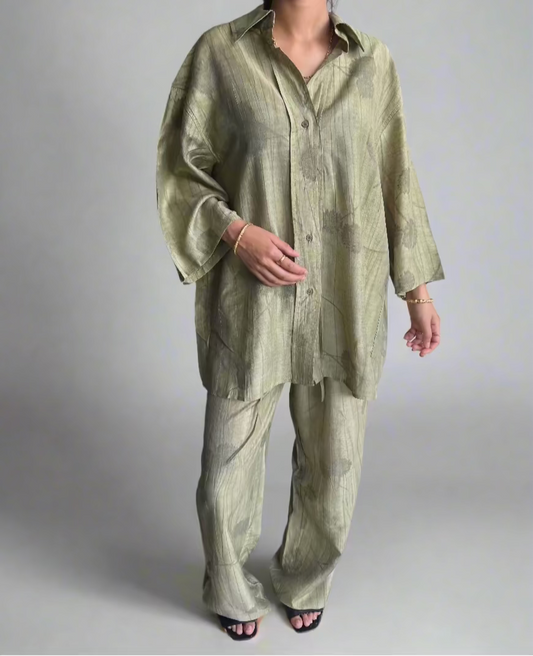 Khaki shirt co-ord set