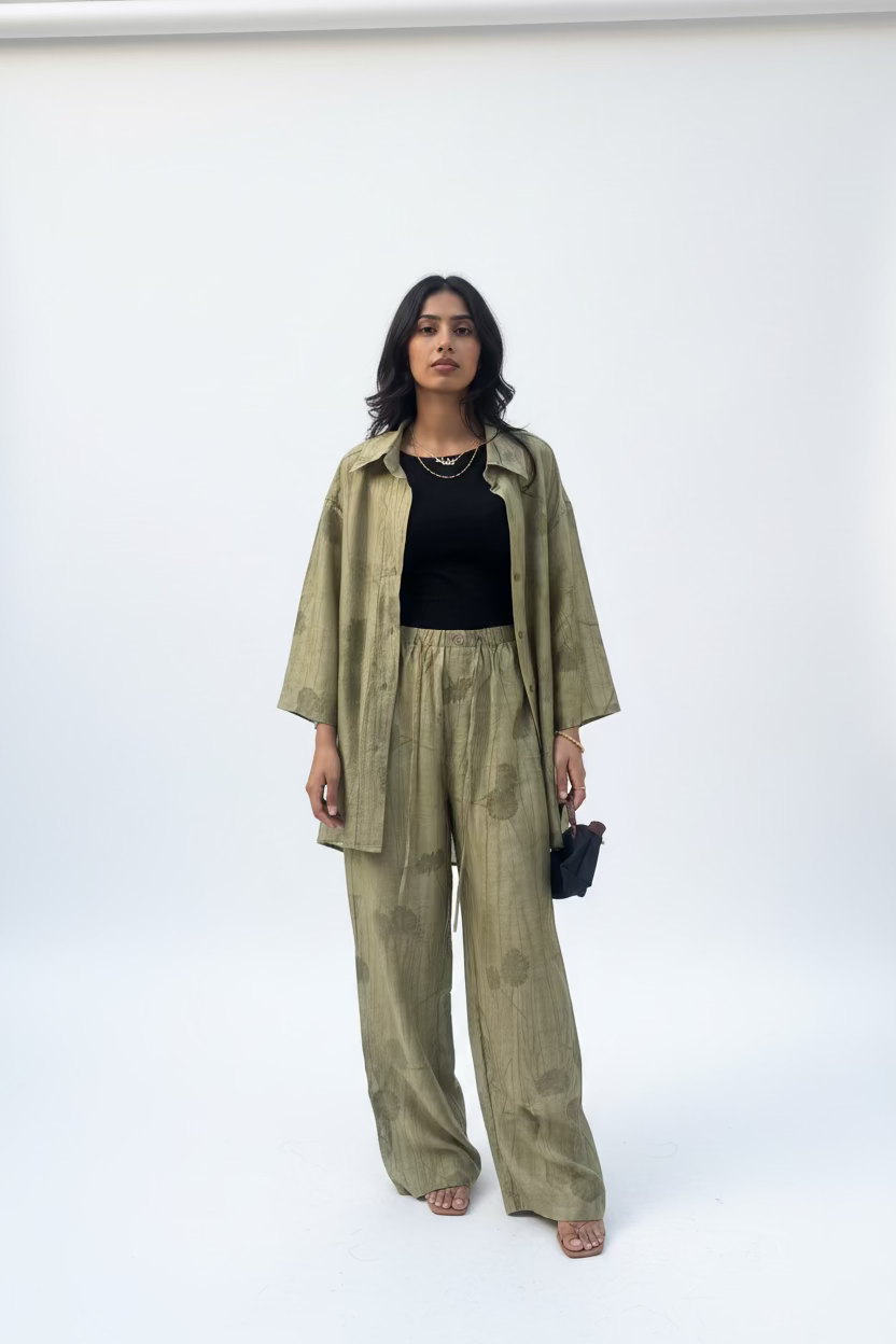 Khaki shirt co-ord set